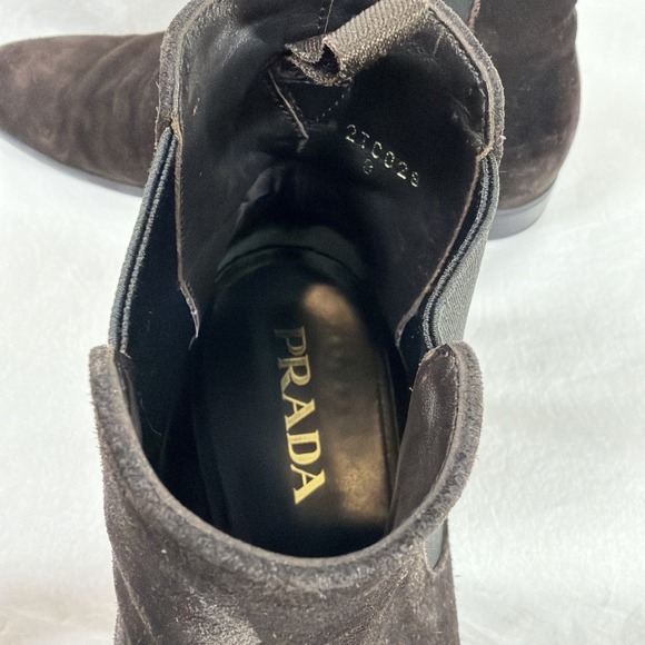 Vintage Leather Chelsea Boots Suede Prada Brown Mens Size 8 US - Picture 4 of 11